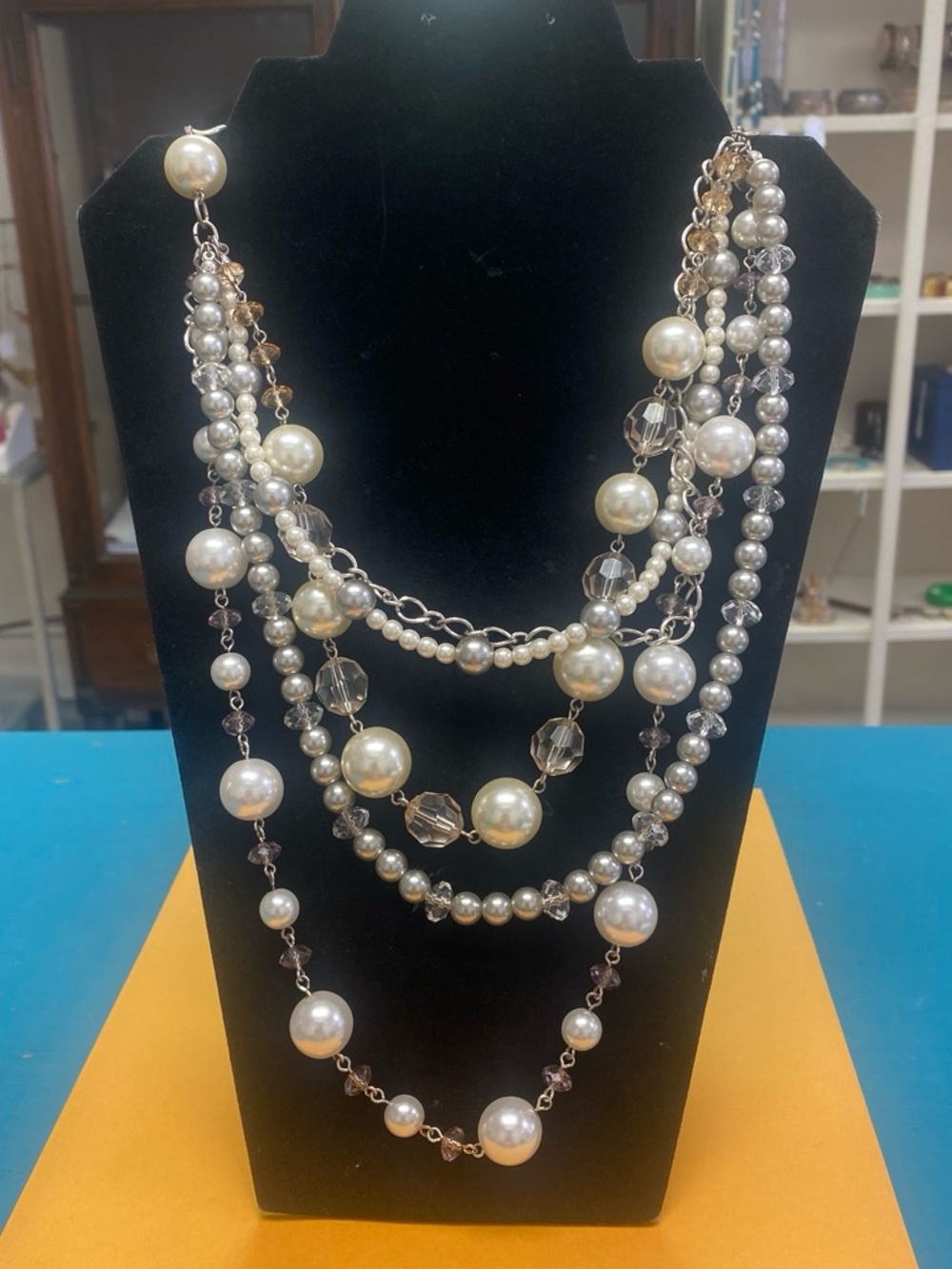SAO Multi-Strand Pearl Statement Necklace - White Pearls